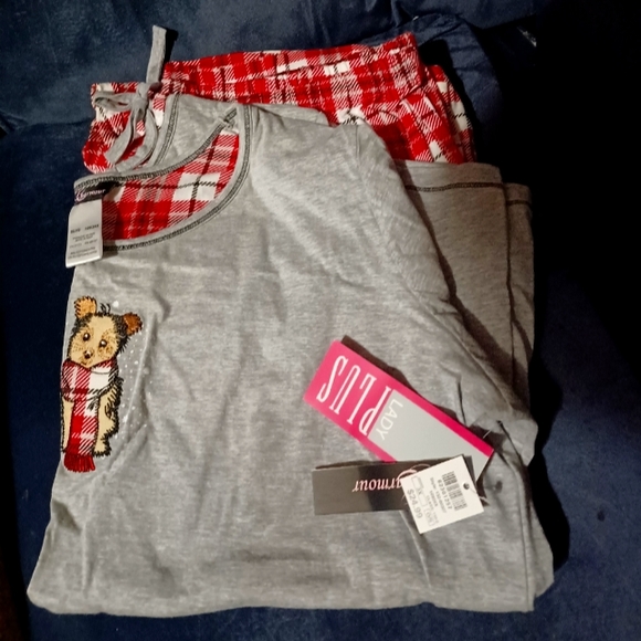 Pajamas set Women 3xl plus size terrier dog plaid and grey - Picture 1 of 2